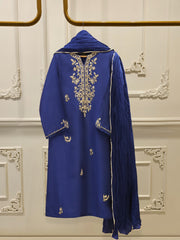 3 Piece-  Pure Embroidered Sheesha Silk Suit S112418