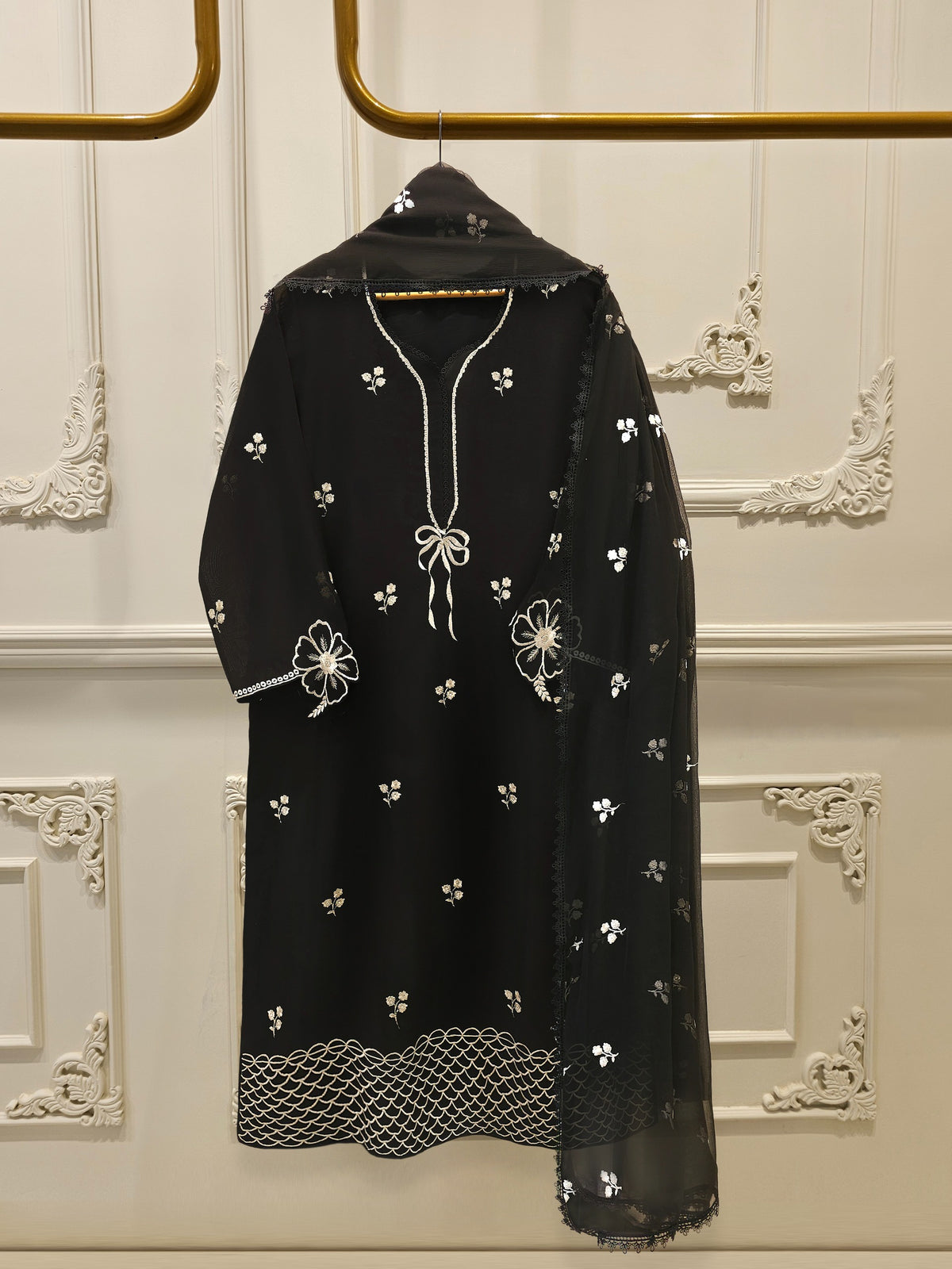 3 Piece - Pure Embroidered Cotton Net Suit S112440