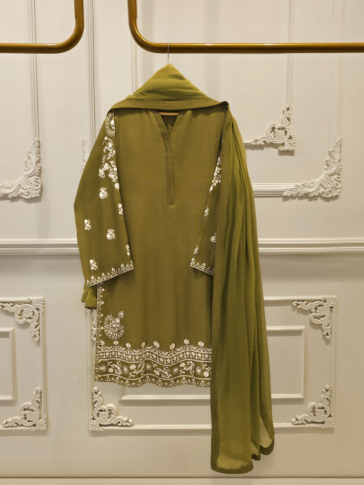 3 Piece - Pure Embroidered Cotton Net Suit S112431