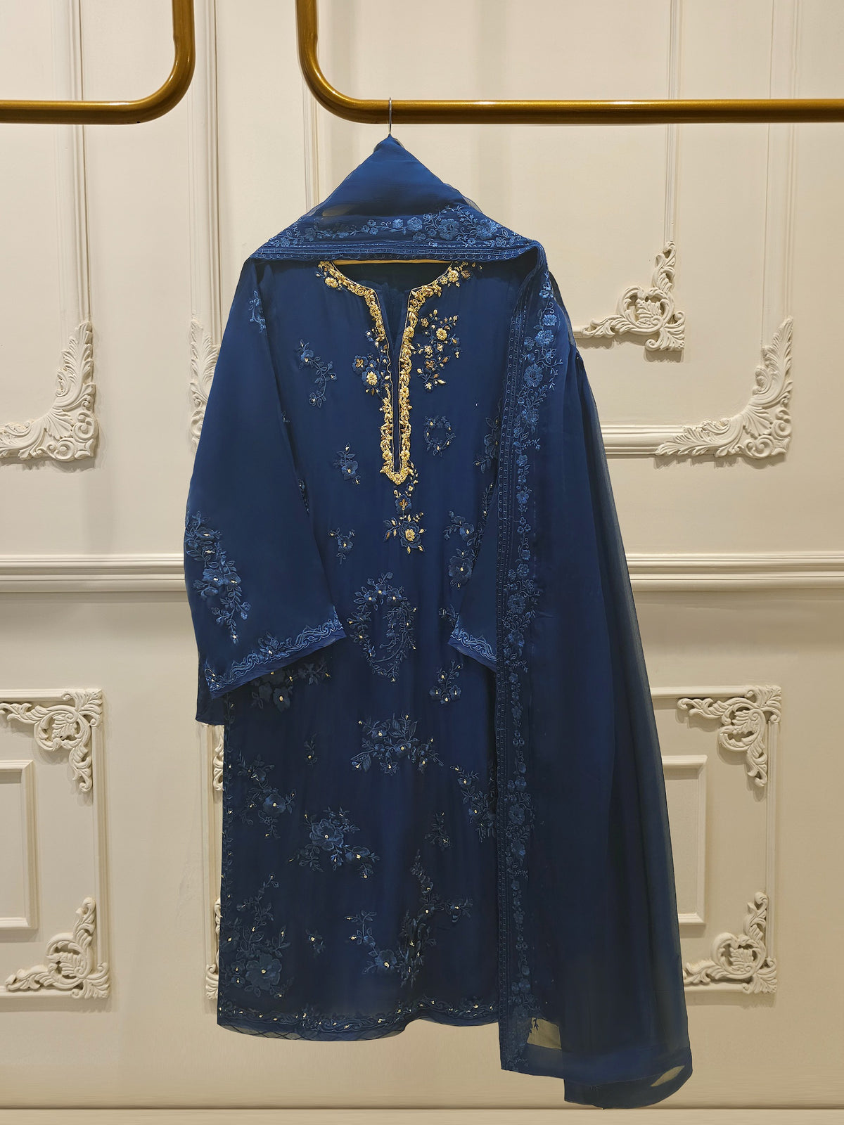 3 Piece - Pure Chiffon Embroidered Suit S112468