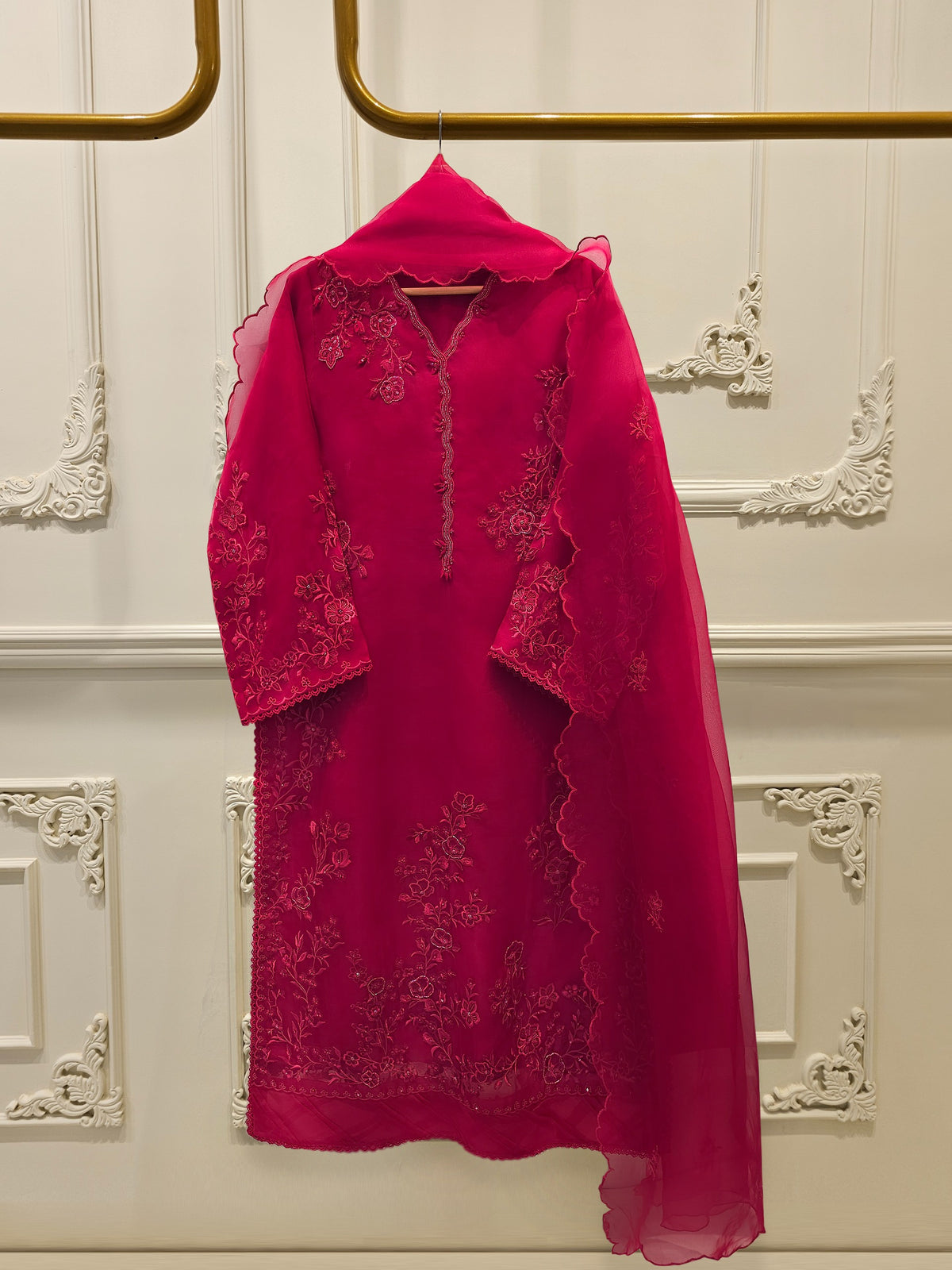 3 Piece - Pure Organza Embroidered Suit S112485