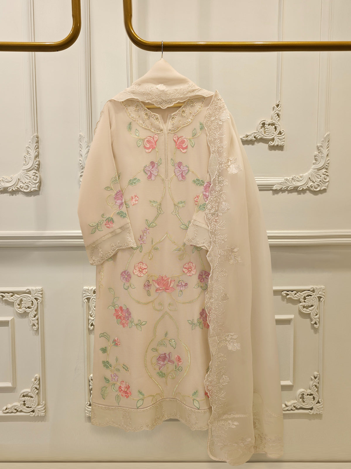 3 Piece - Pure Embroidered Cotton Net Suit S112472