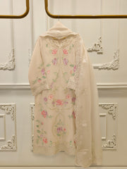 3 Piece - Pure Embroidered Cotton Net Suit S112472