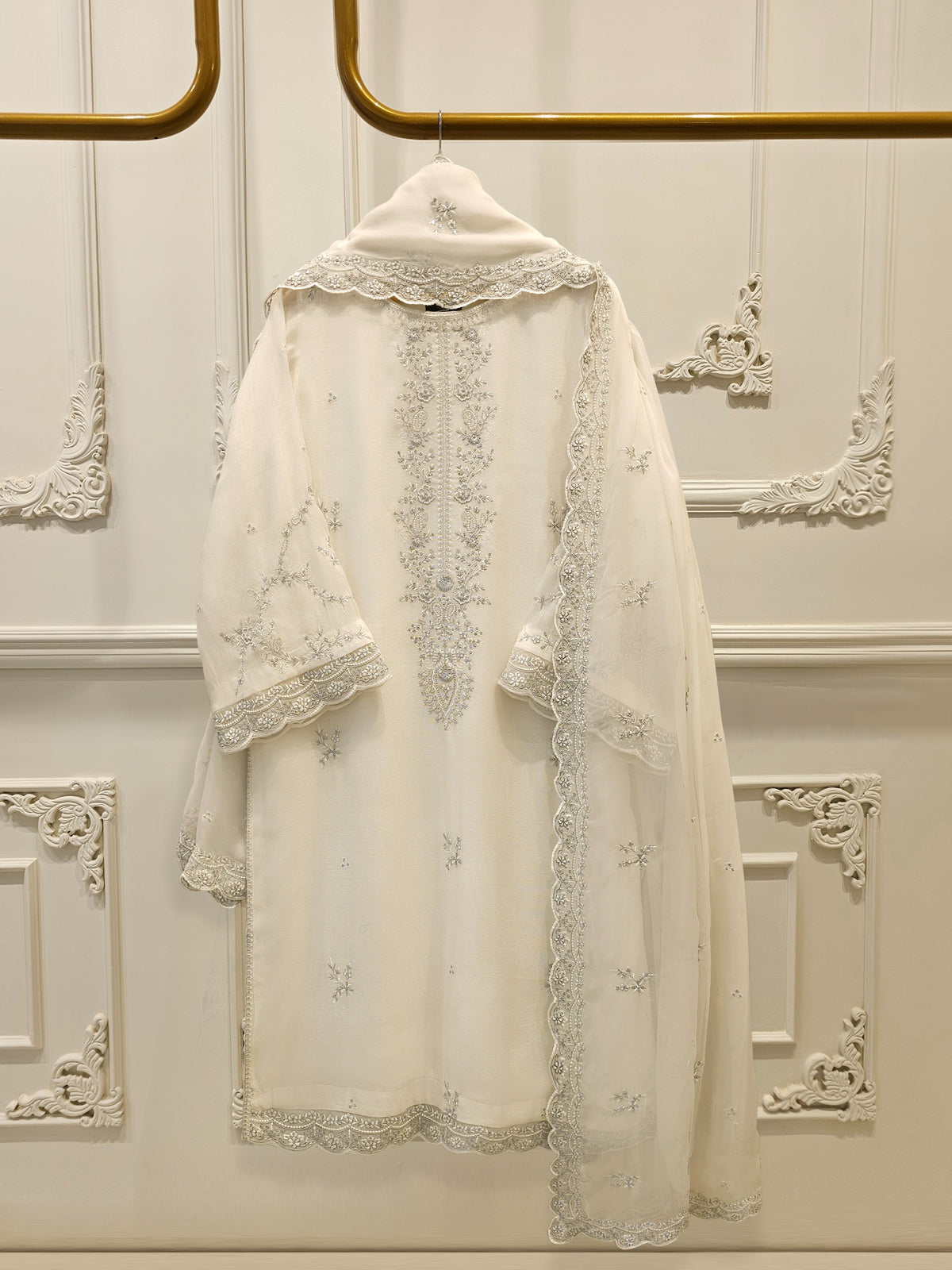 3 Piece - Pure Embroidered Cotton Net Suit S112510