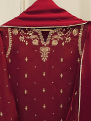 3 Piece - Pure Embroidered Cotton Net Suit S112541