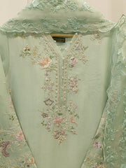 3 Piece-  Pure Embroidered Sheesha Silk Suit S112640