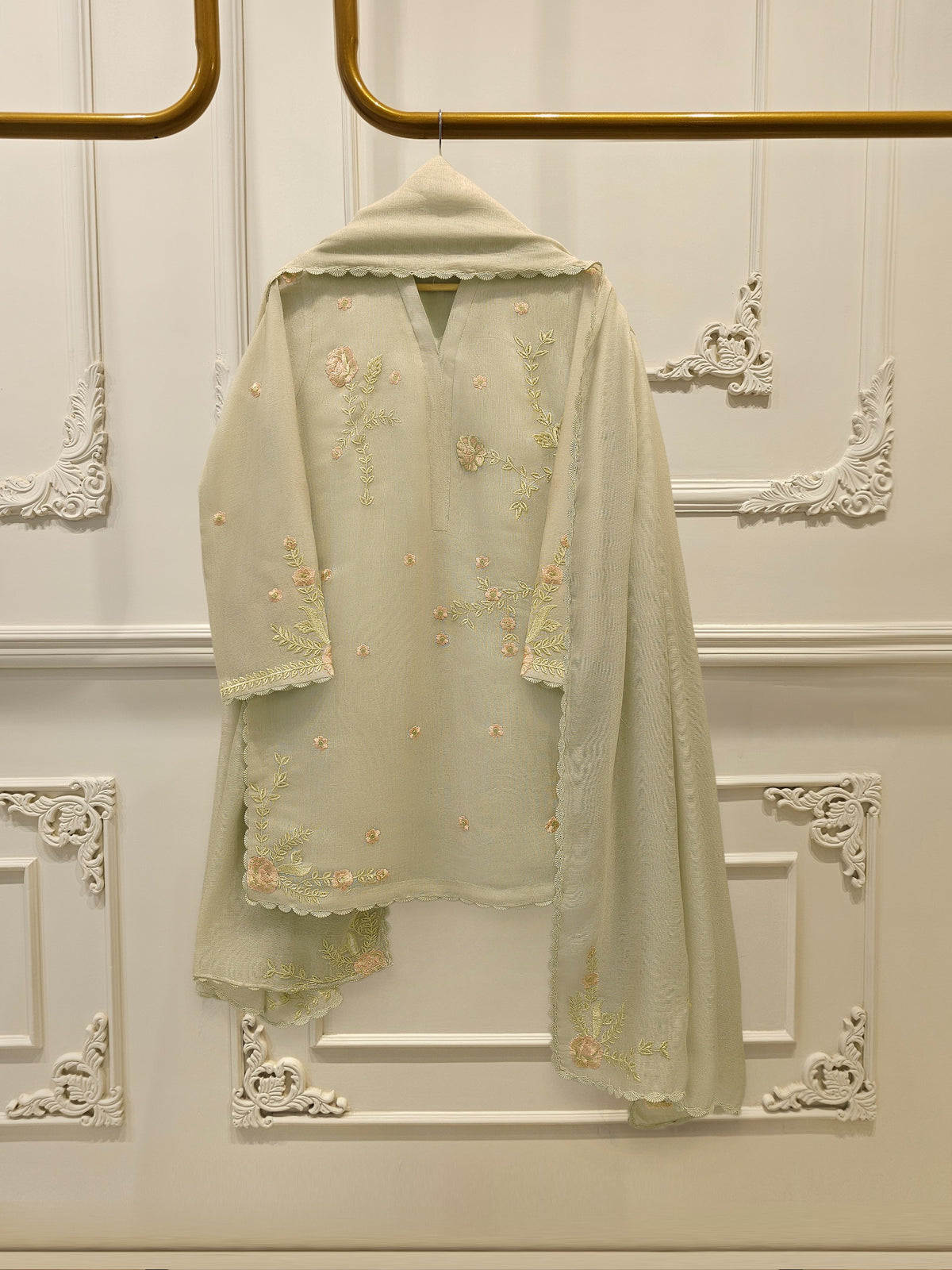 3 Piece - Pure Embroidered Cotton Net Suit S112739