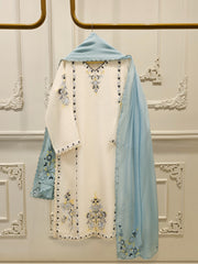 3 Piece - Pure Embroidered Cotton Net Suit S112778