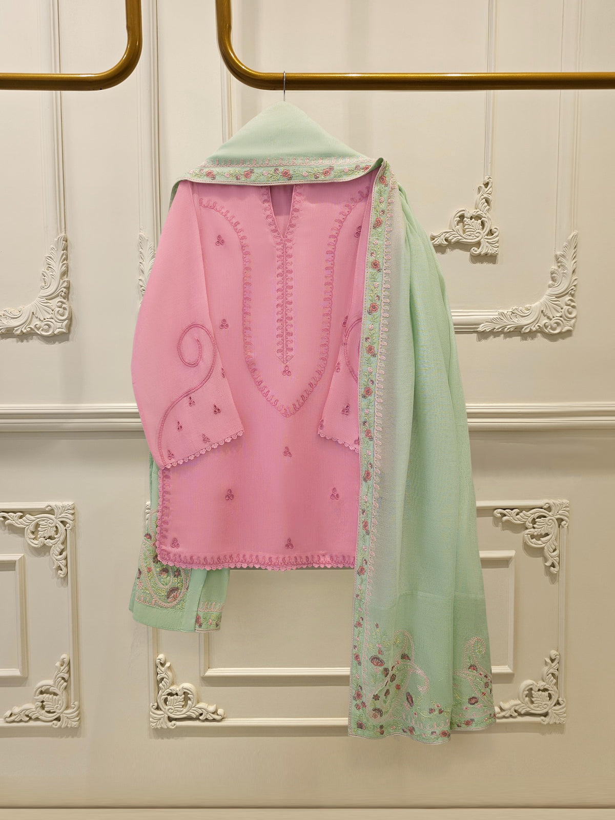 3 Piece - Pure Embroidered Cotton Net Suit S112793