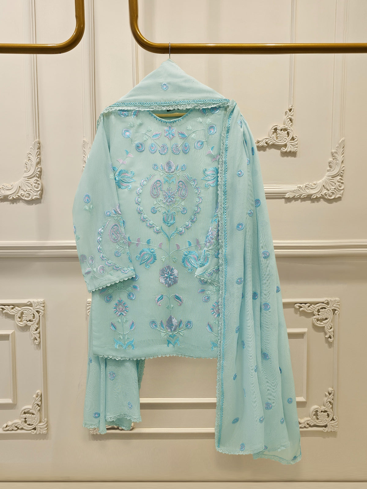 3 Piece - Pure Embroidered Cotton Net Suit S112802