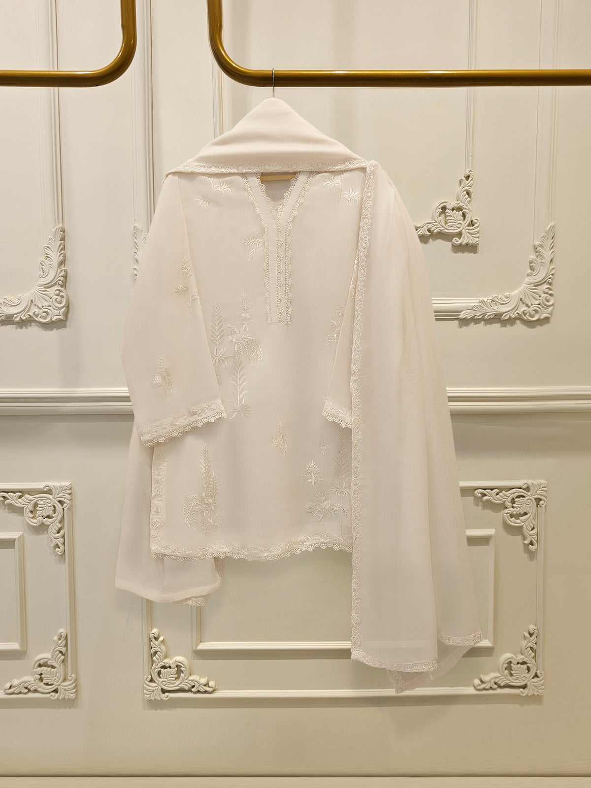 3 Piece - Pure Embroidered Cotton Net Suit S112846
