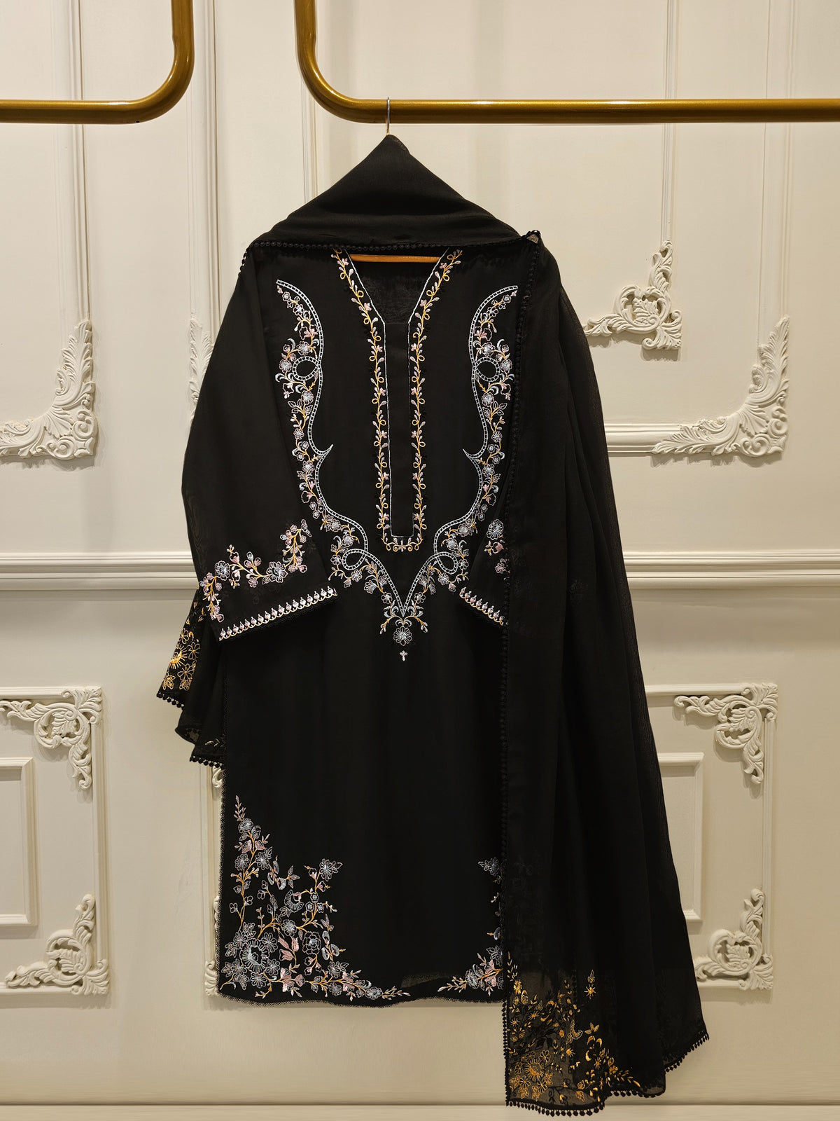 3 Piece - Pure Embroidered Cotton Net Suit S112844