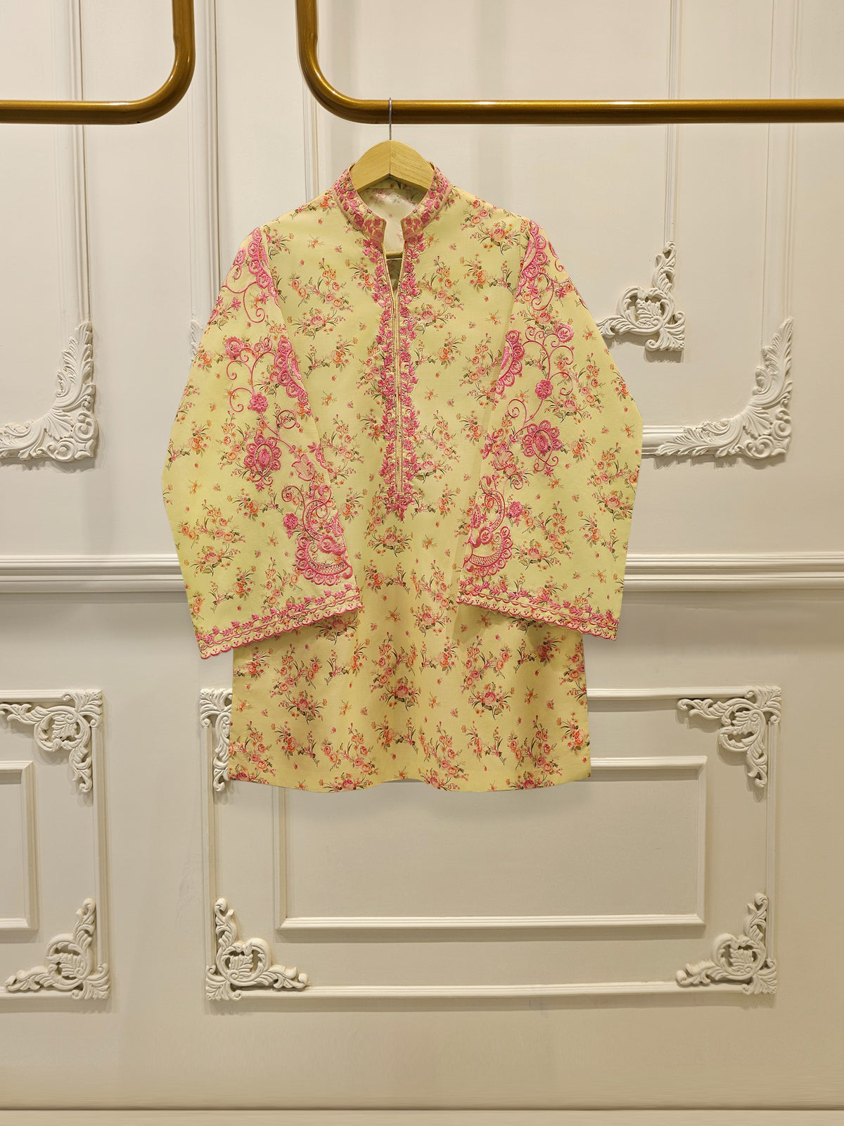 Digital Printed Embroidered Cambric Shirt S112813