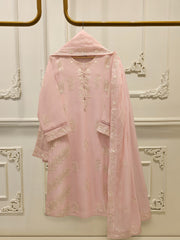 3 Piece - Pure Embroidered Cotton Net Suit S112866