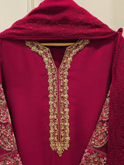 3 Piece-  Pure Embroidered Sheesha Silk Suit S112903