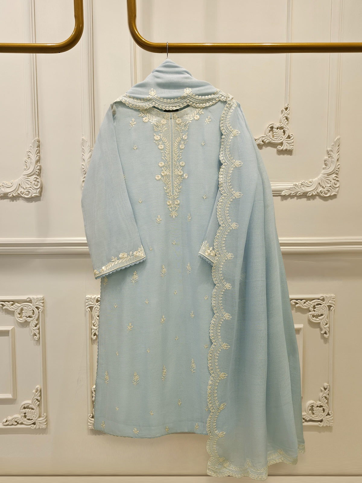 3 Piece - Pure Embroidered Cotton Net Suit S112905