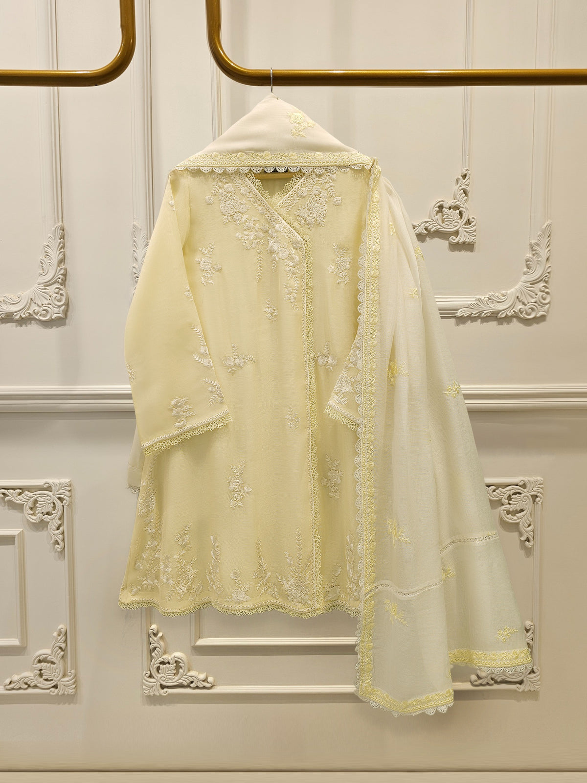 3 Piece - Pure Embroidered Cotton Net Suit S112801