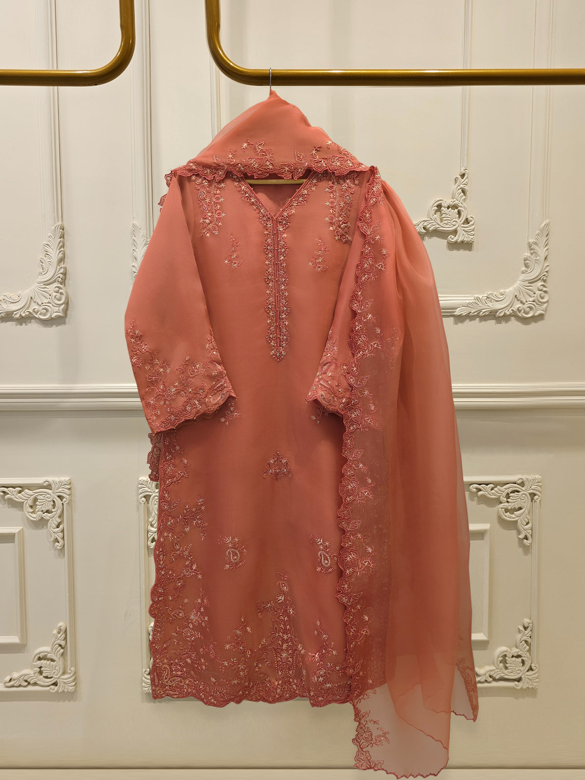 3 Piece - Pure Organza Embroidered Suit S112919