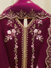 3 Piece-  Pure Embroidered Sheesha Silk Suit S112927