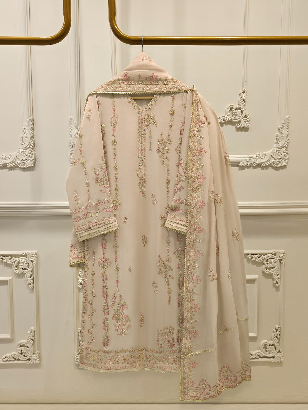 3 Piece - Pure Chiffon Embroidered Suit S112940