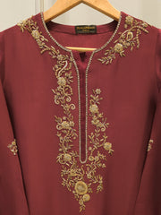 Pure Embroidered Sheesha Silk Shirt S112957