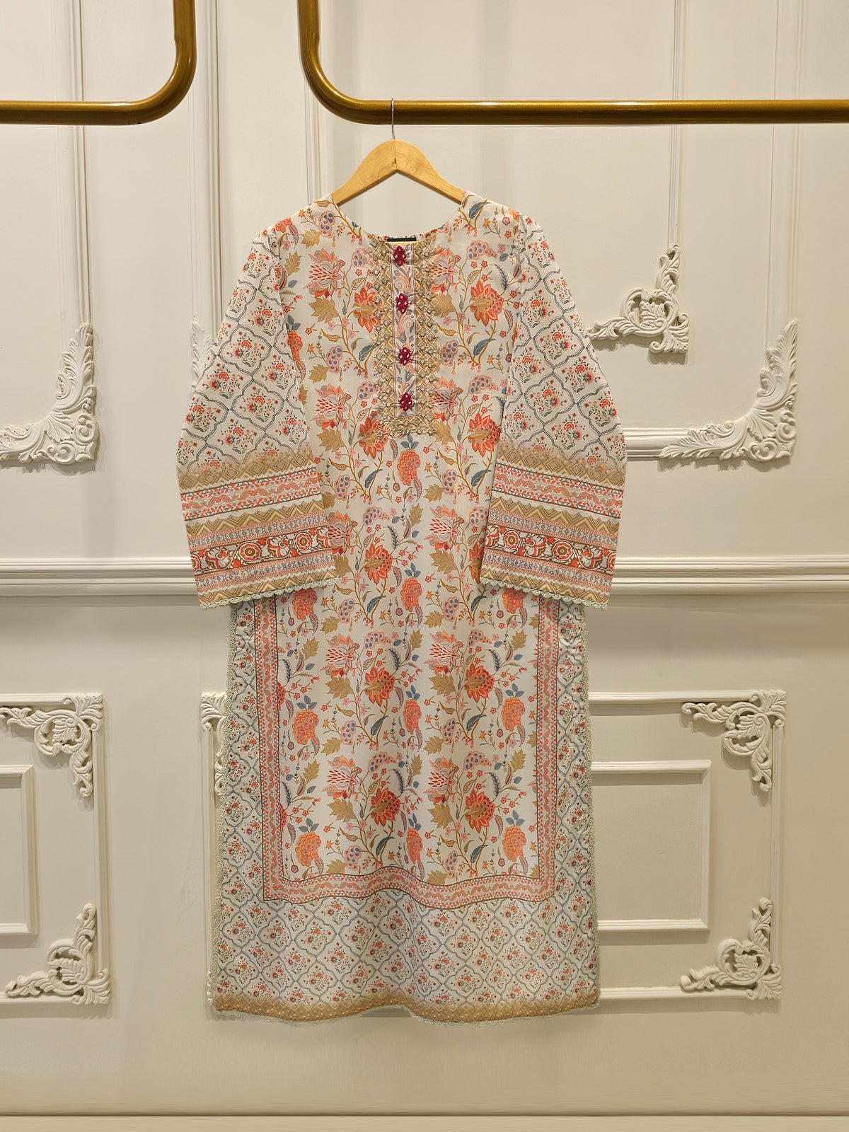 Digital Printed Embroidered Cambric Shirt S112958