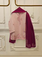 3 Piece - Pure Embroidered Cotton Net Suit S112955