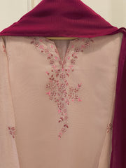 3 Piece - Pure Embroidered Cotton Net Suit S112955