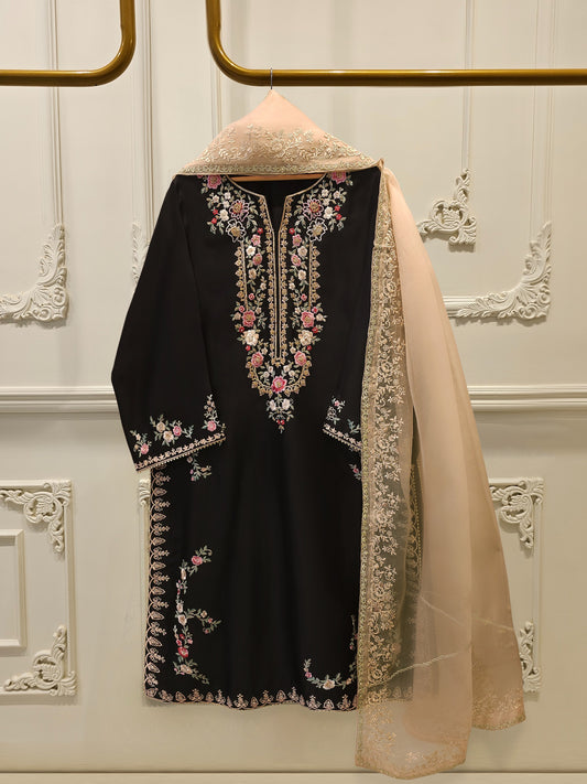 3 Piece- Pure Embroidered Sheesha Silk Suit S112959 – Aghanoorinternational