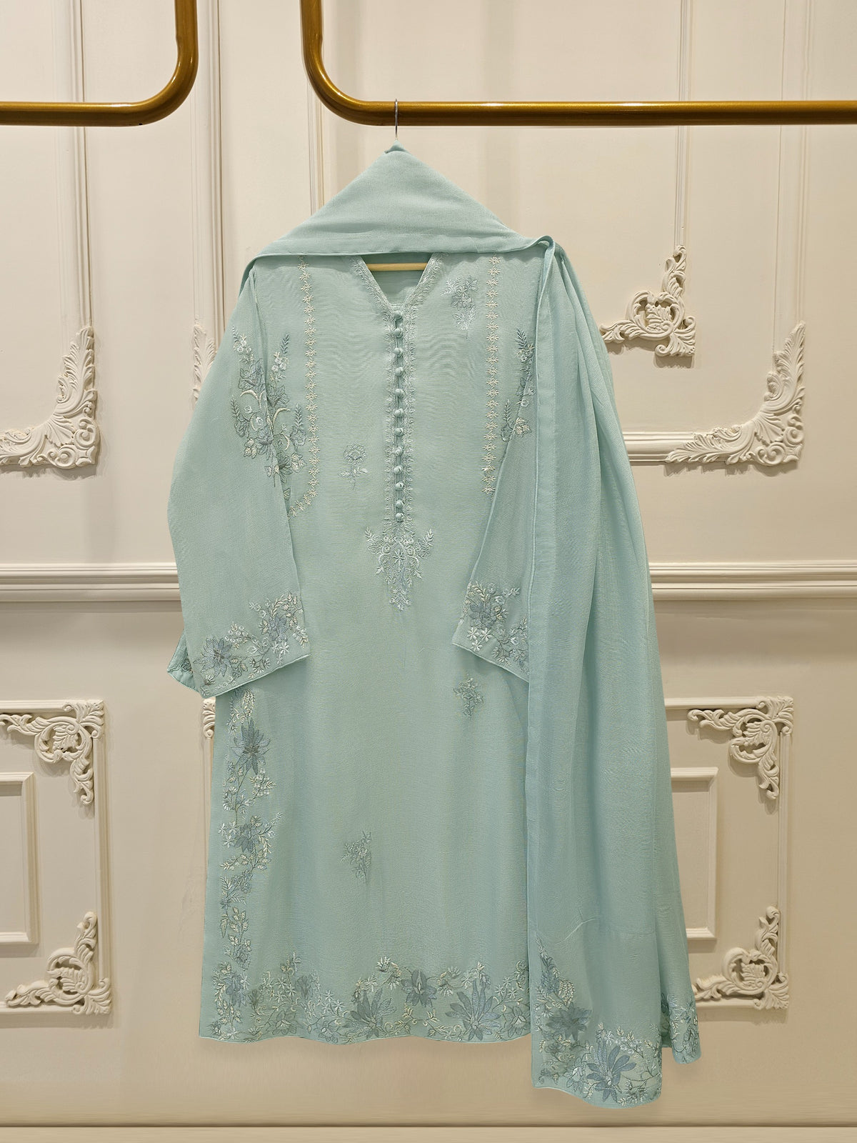 3 Piece - Pure Embroidered Cotton Net Suit S112965