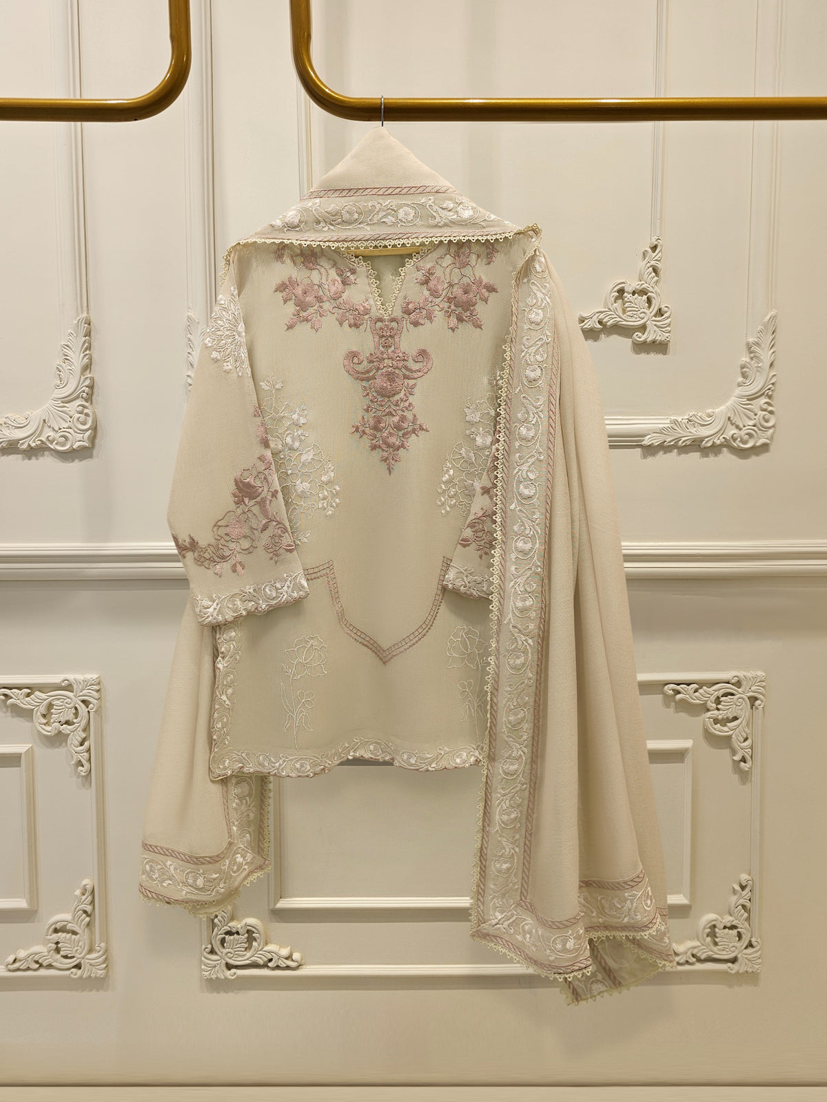 3 Piece - Pure Embroidered Cotton Net Suit S112963