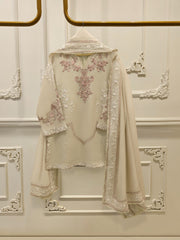 3 Piece - Pure Embroidered Cotton Net Suit S112963