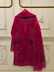 3 Piece - Pure Organza Embroidered Suit S113012