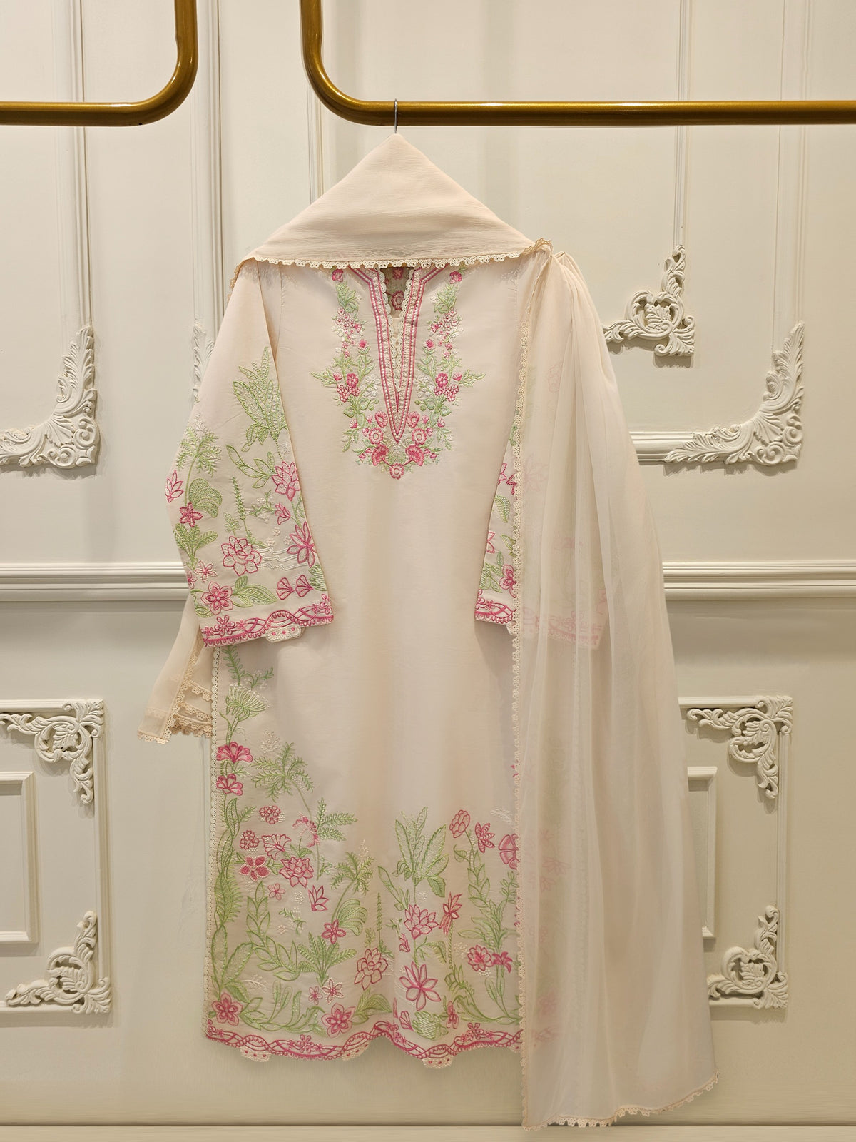 3 Piece - Embroidered Cambric Suit  S113083