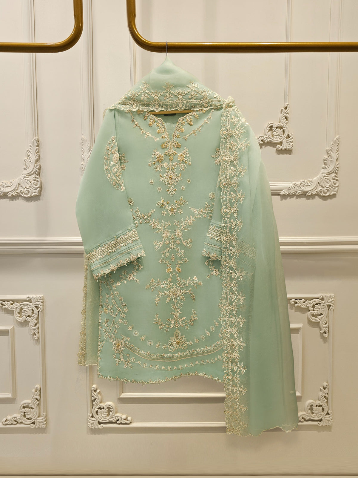 3 Piece - Pure Organza Embroidered Suit S113260