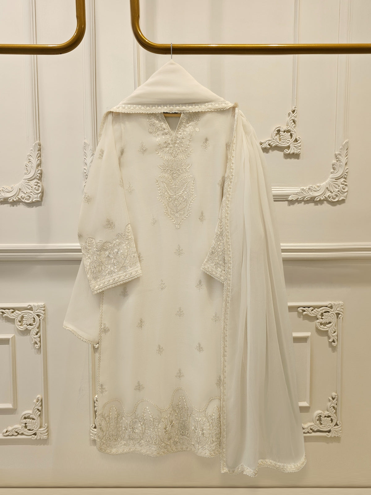 3 Piece - Pure Embroidered Cotton Net Suit S113419