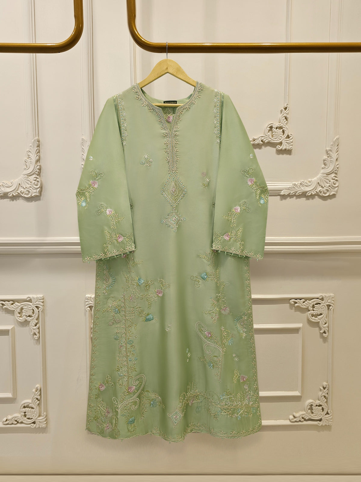 Pure Embroidered Sheesha Silk Shirt S113589