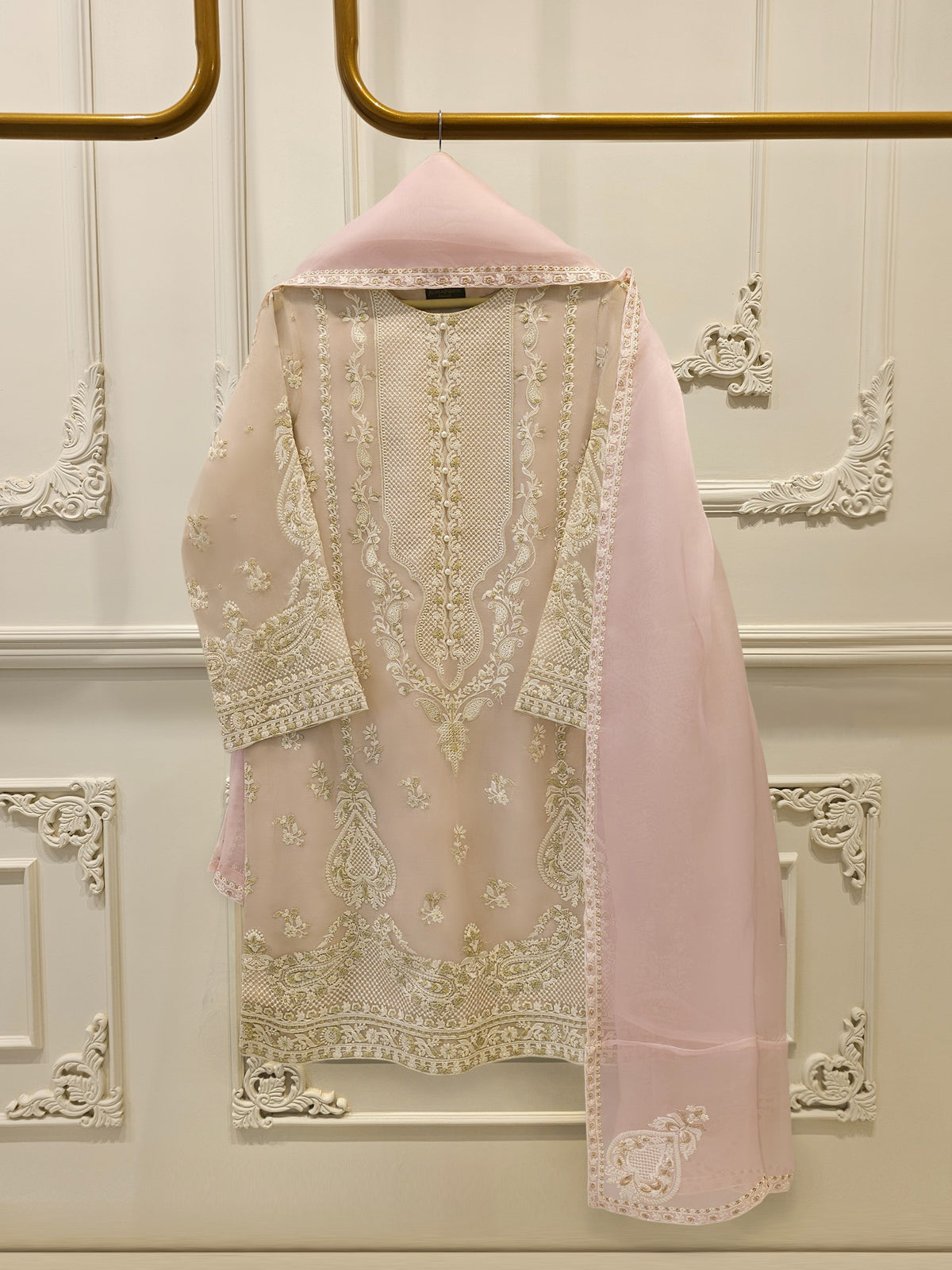 3 Piece - Pure Organza Embroidered Suit S114060