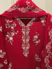3 Piece - Pure Organza Embroidered Suit S114192