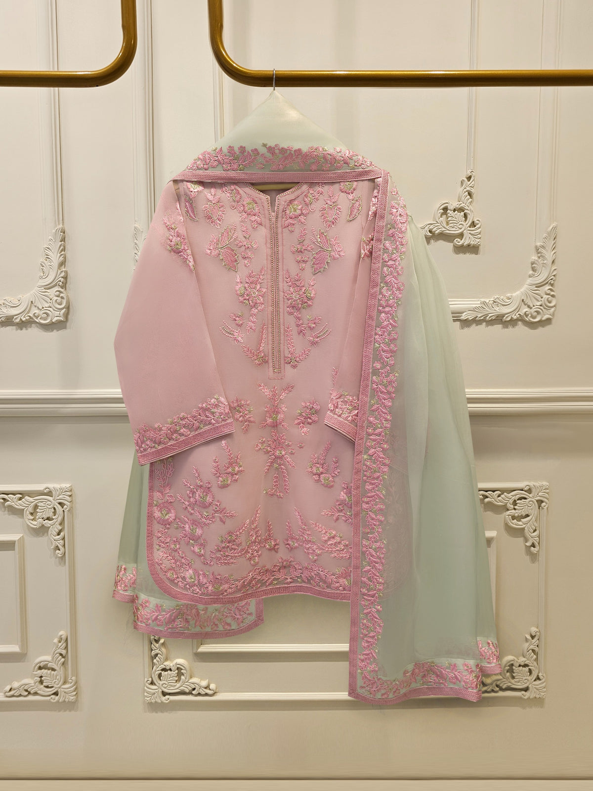 3 Piece - Pure Organza Embroidered Suit S114205