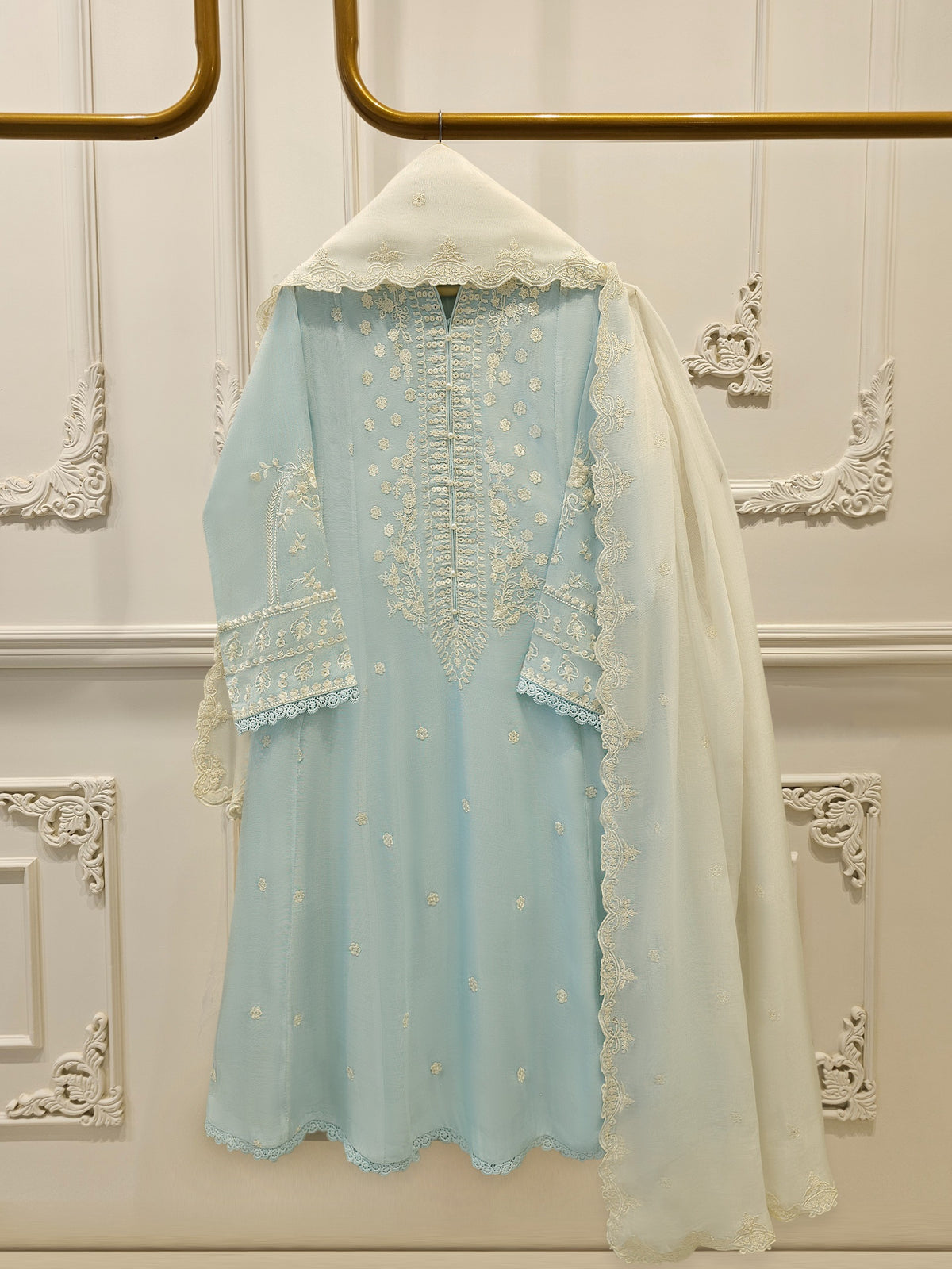 3 Piece - Pure Embroidered Cotton Net Suit S114254