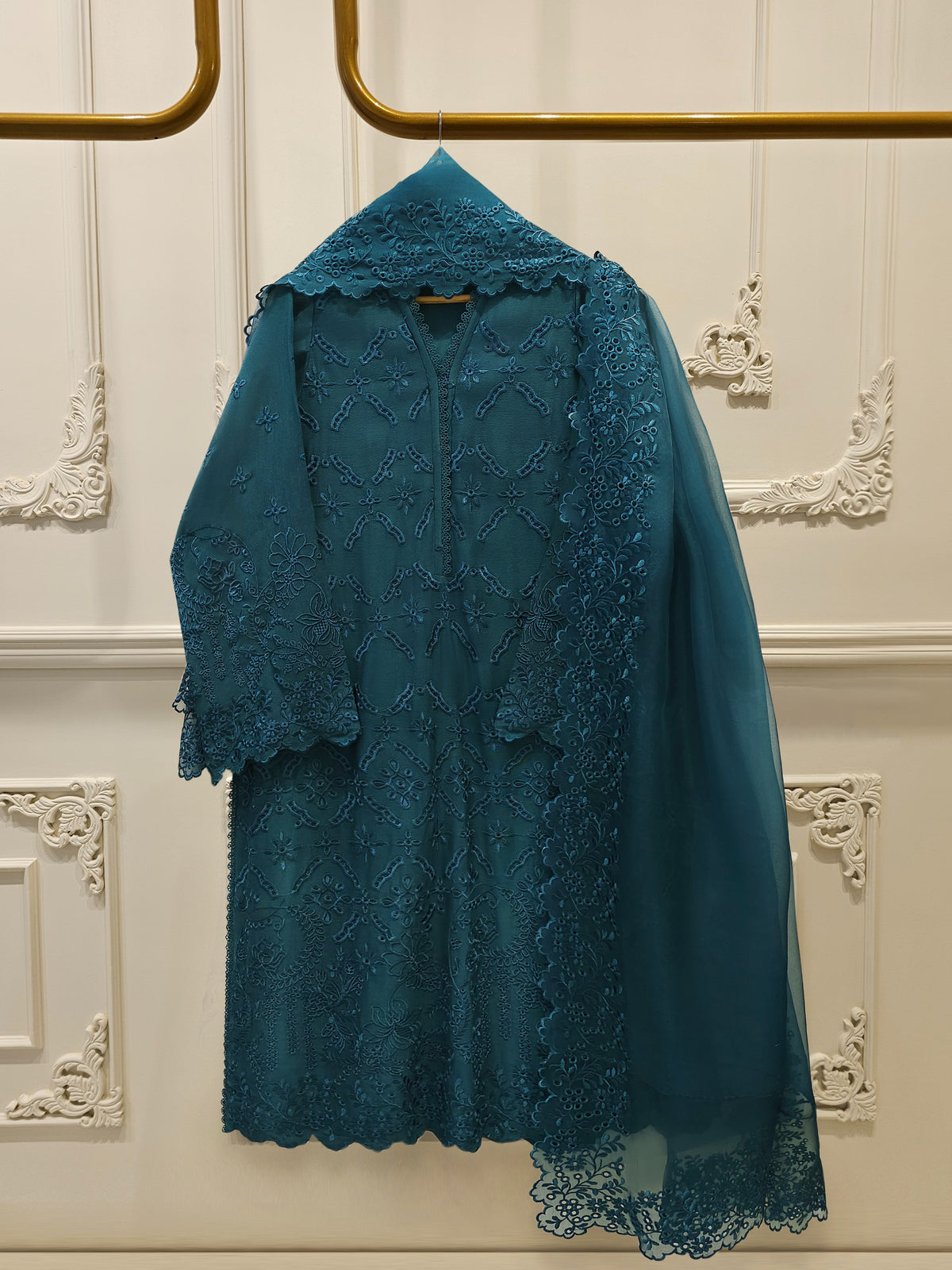 3 Piece - Pure Embroidered Cotton Net Suit S114609
