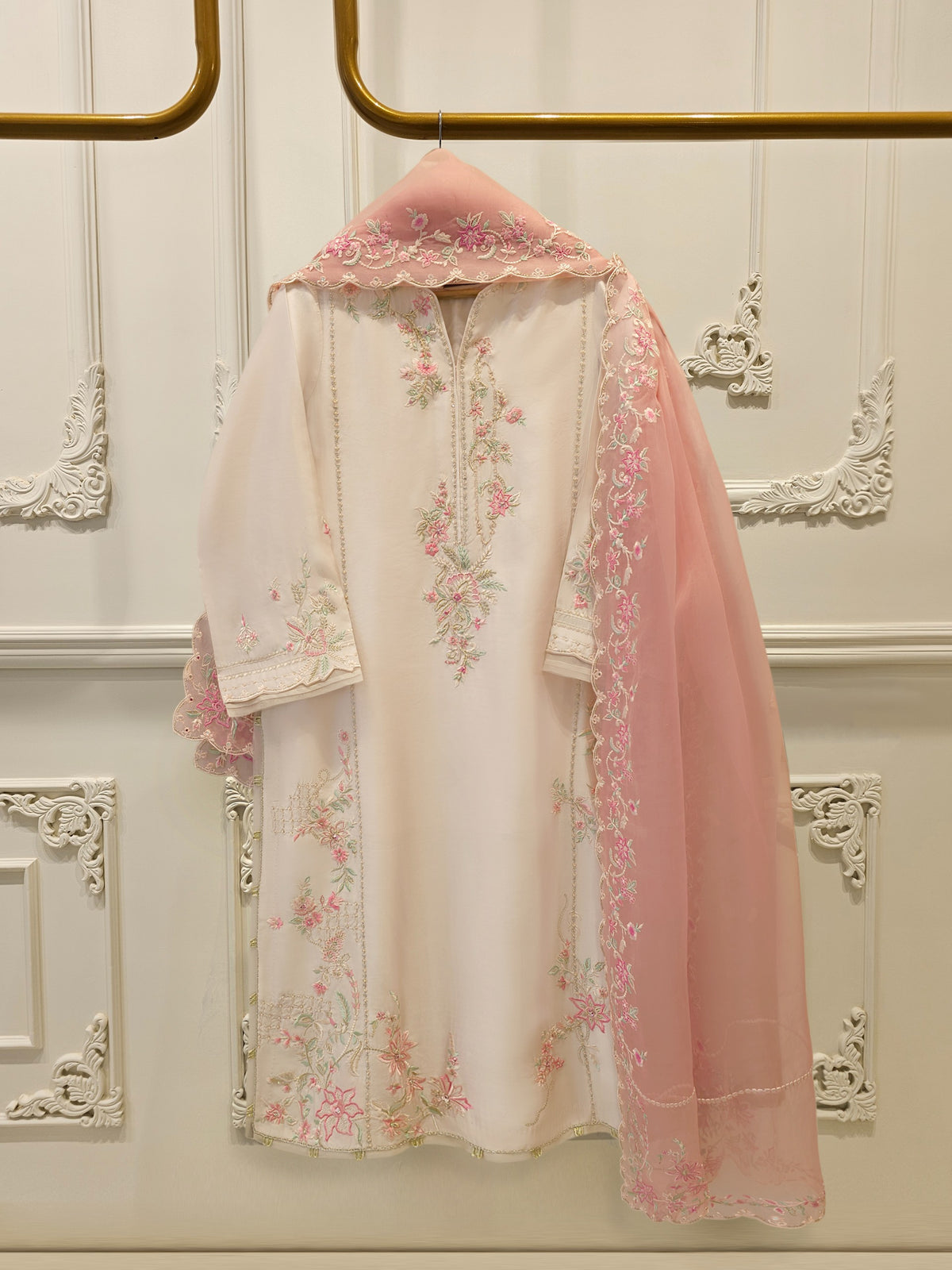 3 Piece- Pure  shisha Silk Embroidered Suit S114948