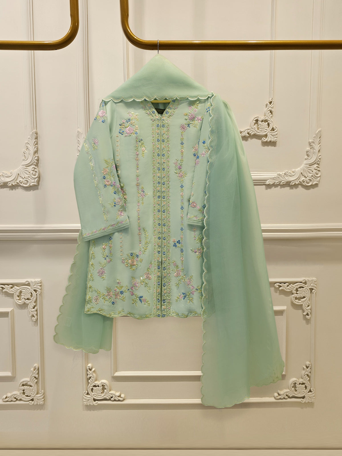 3 Piece- Pure  Shisha Silk Embroidered Suit S114923