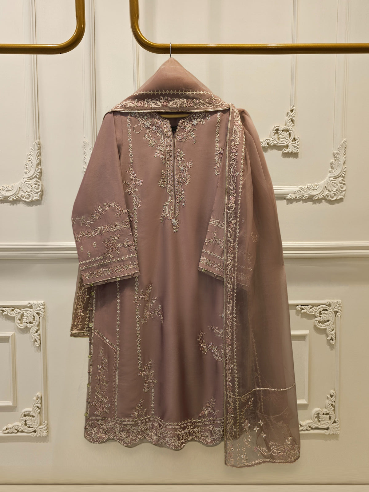 3 Piece- Pure  Shisha Silk Embroidered Suit S115014