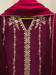 3 Piece- Pure  Shisha Silk Embroidered Suit S115008