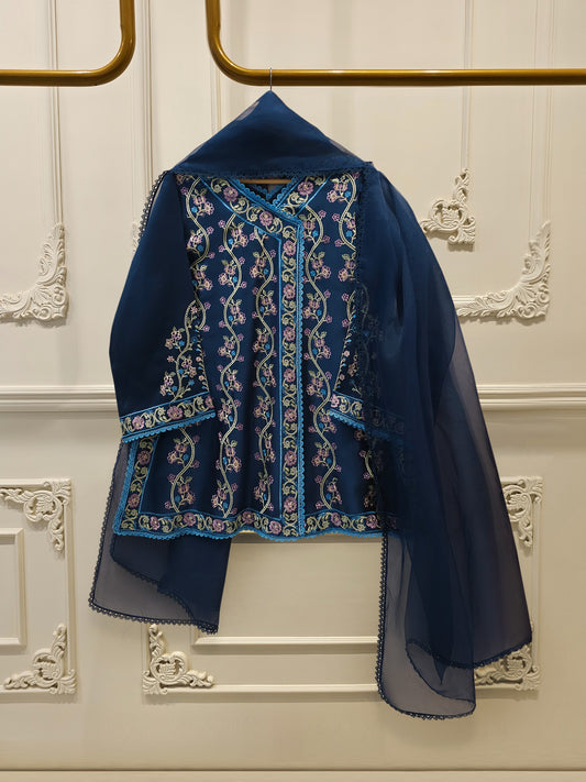 3 Piece- Pure  Shisha Silk Embroidered Suit S115078