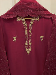 3 Piece- Pure  Sheesha Silk Embroidered Suit S115228