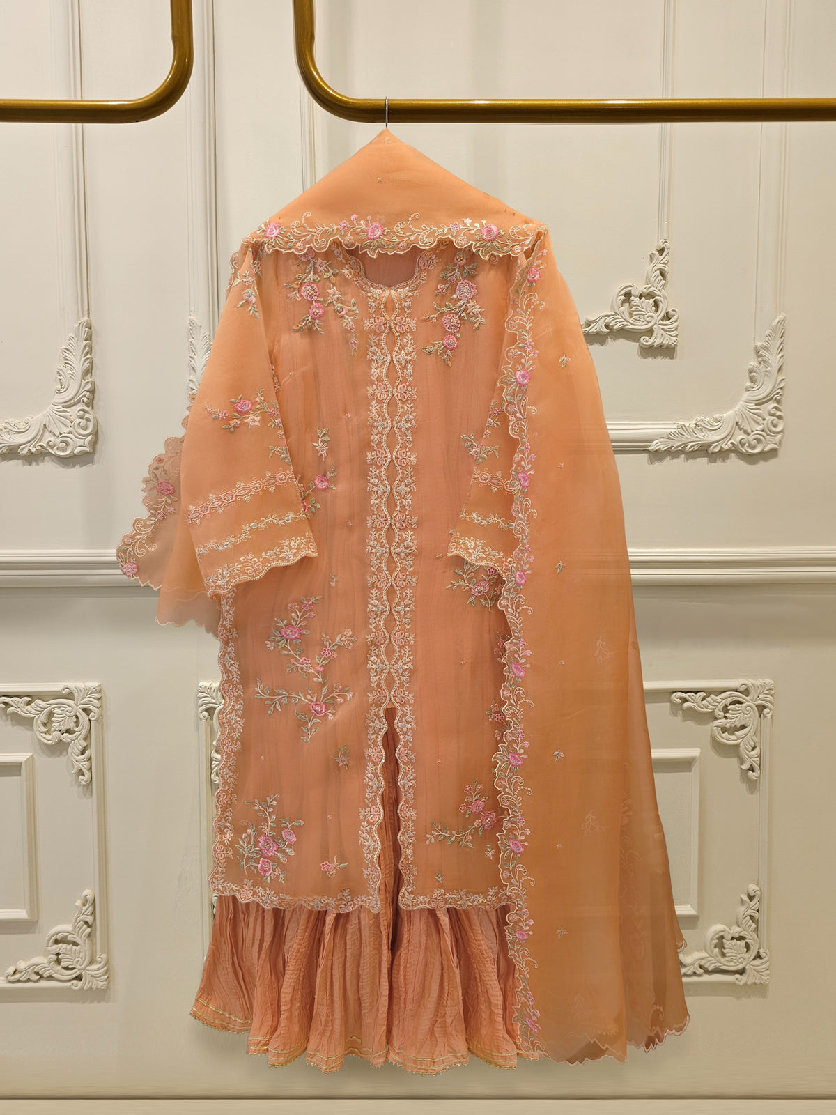 3 Piece - Pure Organza Embroidered Suit S115289