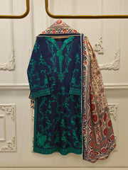 3 Piece- Pure Korean Silk Embroidered Suit S115363